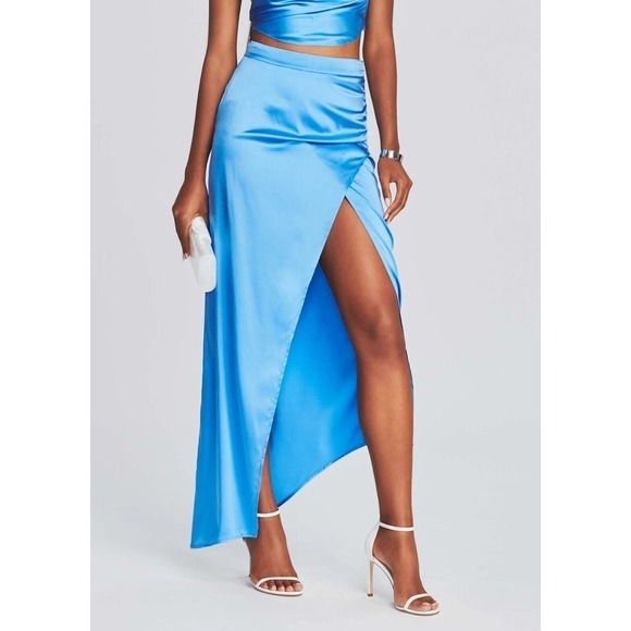 NWT SER.O.YA Naomi Maxi Silk Skirt with Slit in Marina, size Large - Picture 1 of 4